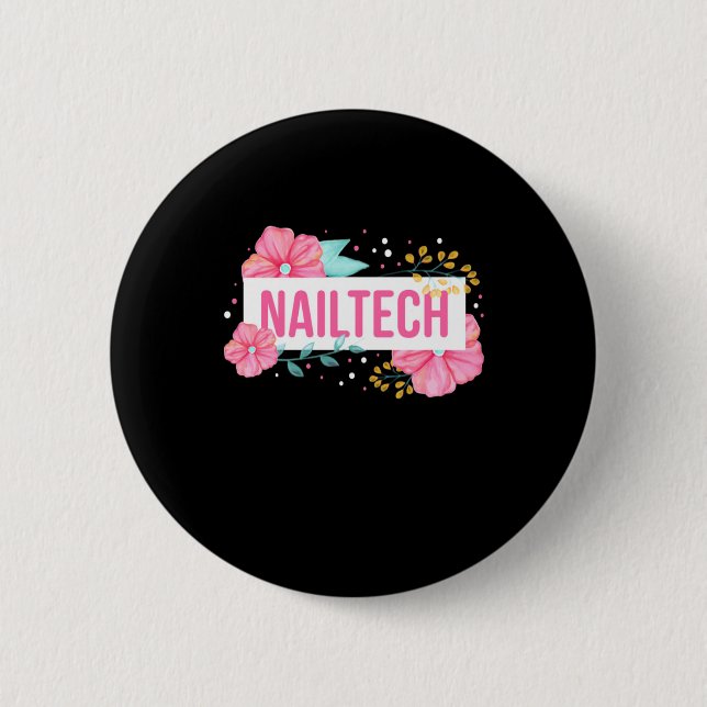 Nail Tech Flower 2 Inch Round Button (Front)