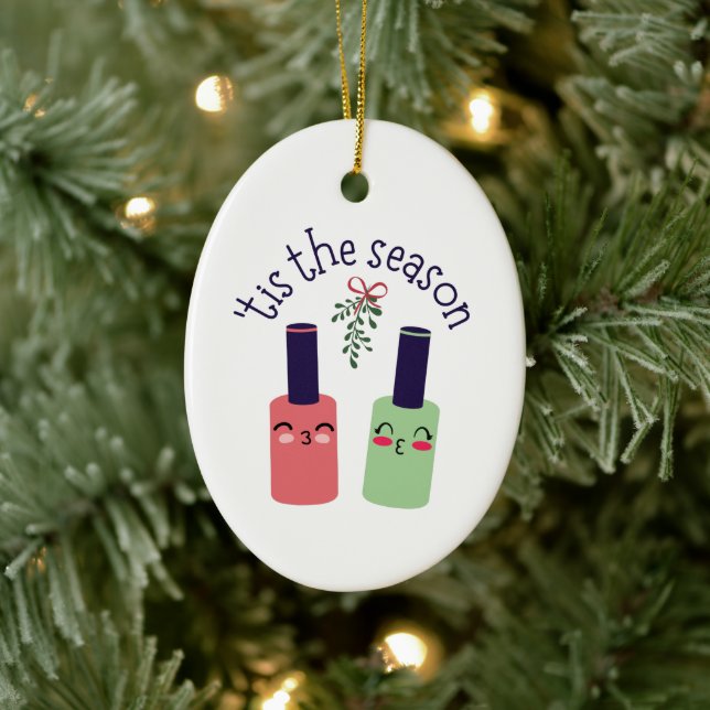 Nail tech gift- Nail polish kissing Ceramic Ornament (Tree)