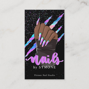 Nail Tech Holographic Claw Scratch Nail Shop Logo Business Card