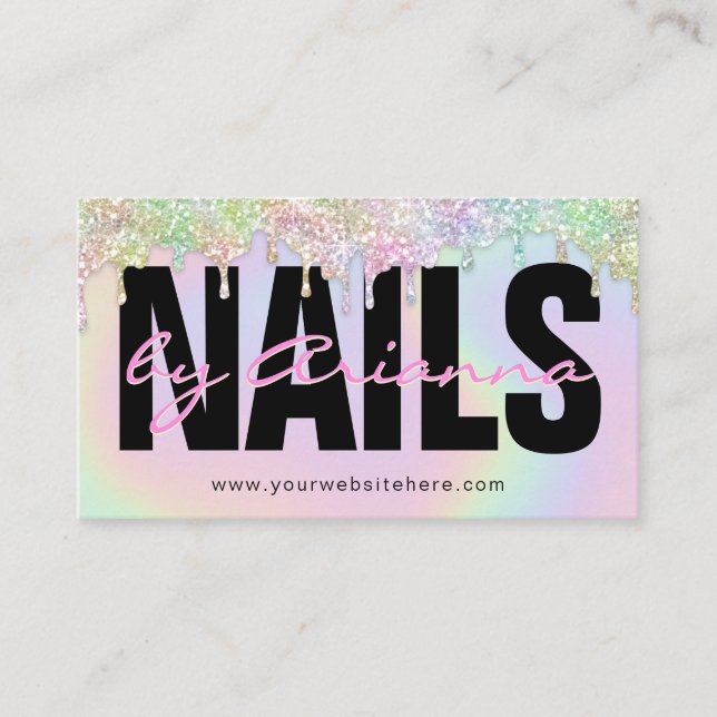 Nail Tech Holographic Glitter Nail Polish Drip Business Card (Front)