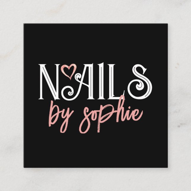 Nail Tech Nail Art Black Square Business Card (Front)