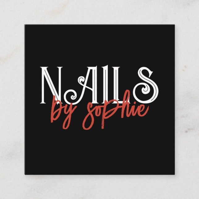 Nail Tech Nail Art Black Square Business Card (Front)