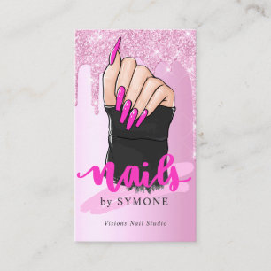 Nail Tech Nail Artist Salon Pink Glitter Dripping Business Card
