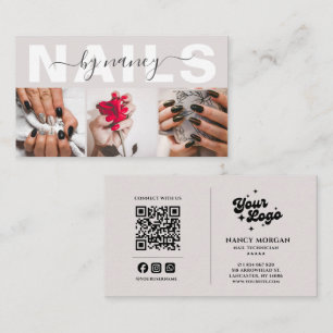 Nail Tech neutral beige 3 Photo Grid QR Code  Business Card