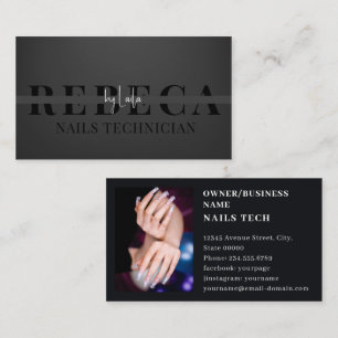 Nail Tech Professional Salon Gray Typography  Business Card