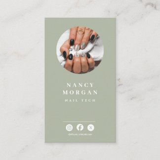 Nail Tech Qr Code Photo Sage Green Business Card