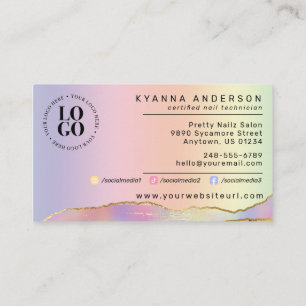 Nail Tech/Salon Holographic Rainbow - Custom Logo  Business Card