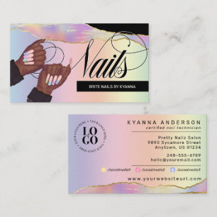 Nail Tech/Salon Holographic Rainbow - Custom Logo  Business Card