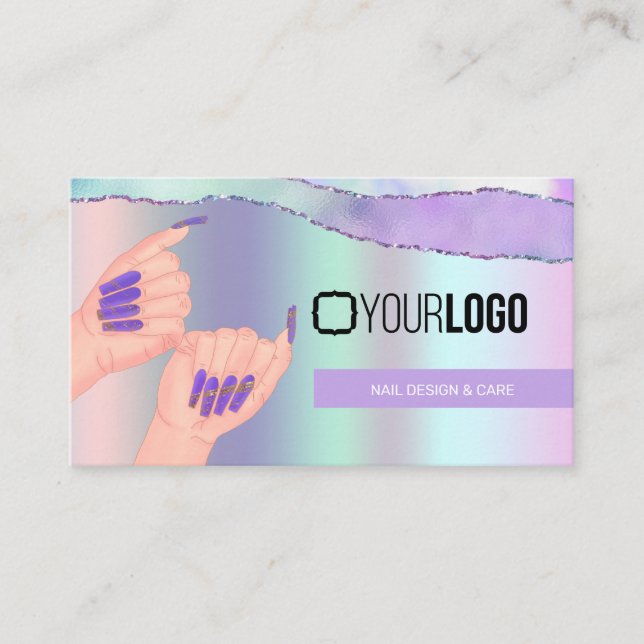 Nail Tech/Salon Pastel Purple Metallic - Your Logo Business Card (Front)