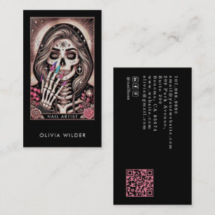 Nail Tech Tarot Card Pink Black Business Card