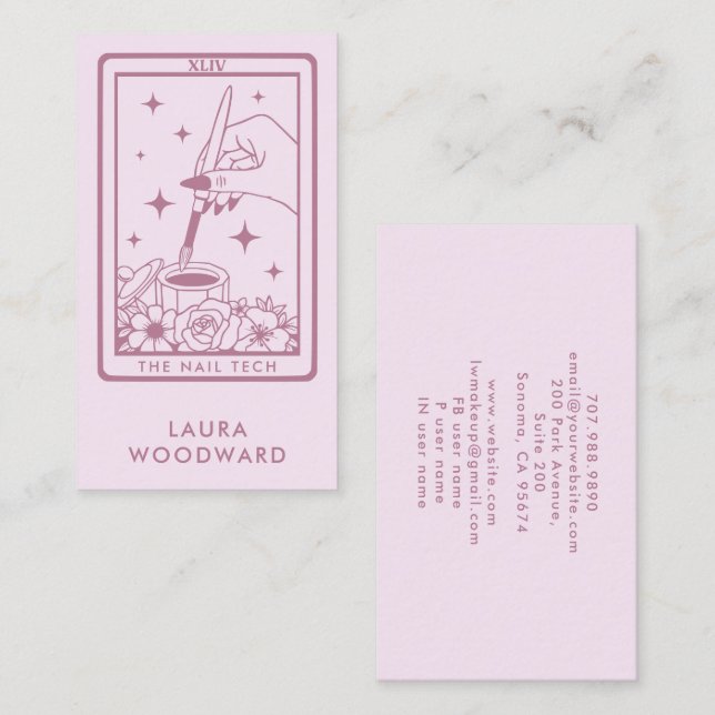 Nail Tech Tarot Card Theme Pink  (Front/Back)