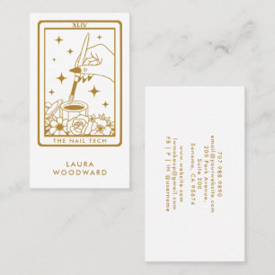 Nail Tech Tarot Style Gold On White Business Card