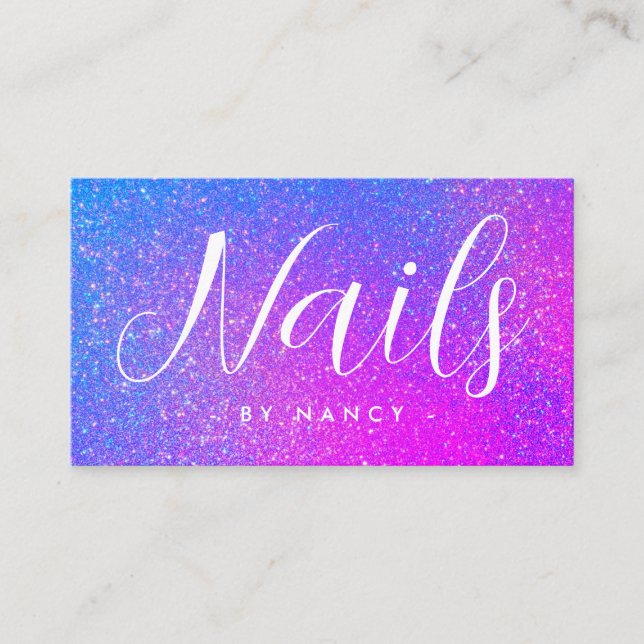  Nail Tech Typography Purple Holographic Glitter  Business Card (Front)