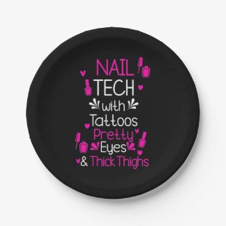 Nail Tech With Tattoos Paper Plate