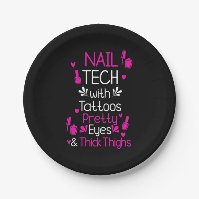 Nail Tech With Tattoos Paper Plate (Front)