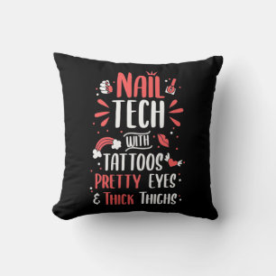 Nail Tech With Tattoos Throw Pillow