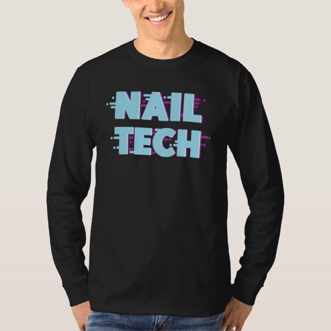 Nail Tech  Work Uniform Nail Polish Glitch Retro T-Shirt (Front)