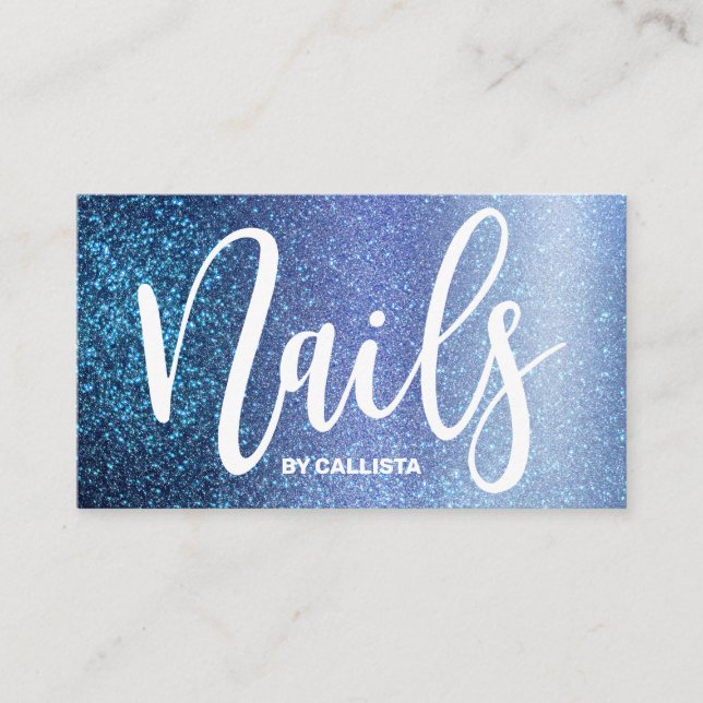 Nail Technician Aqua Baby Blue Triple Glitter Business Card (Front)