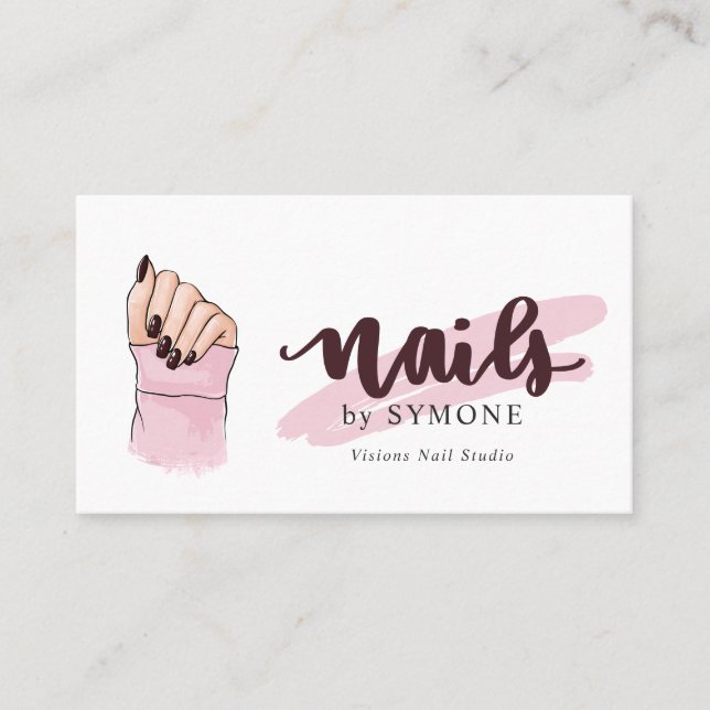 Nail Technician Beauty Salon Blush Pink Burgundy   Business Card (Front)