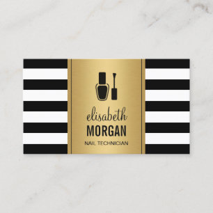 NAIL TECHNICIAN Black Gold Stripes Appointment Card