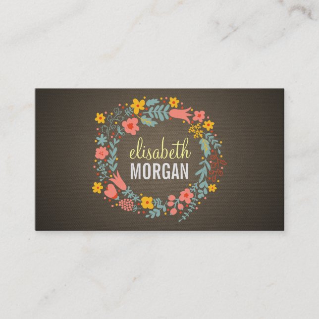 Nail Technician - Burlap Floral Wreath Business Card (Front)