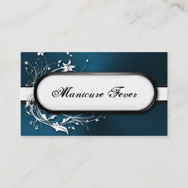 Nail Technician Business Card Bold Floral Metallic (Front)