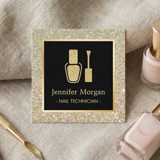 Nail Technician Gold Glitter Polish Bottle Square Business Card (Creator Uploaded)