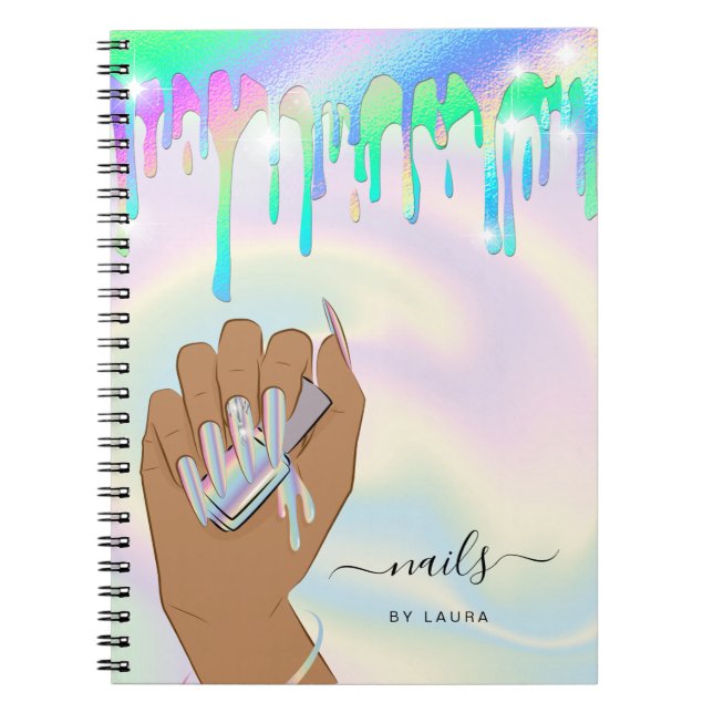 Nail Technician Holographic Drips Glittering Notebook (Front)