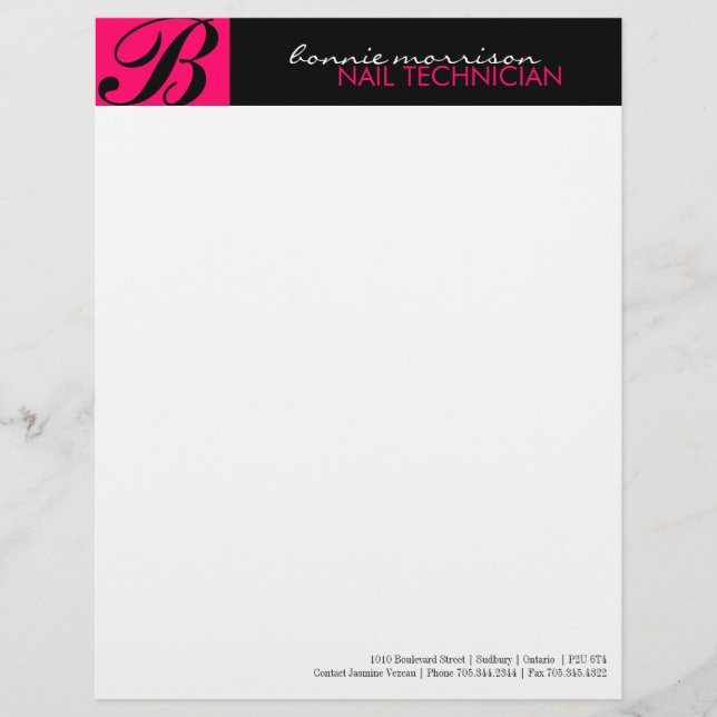 Nail Technician Letterhead or Flyer (Front)