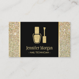 Nail Technician Modern Gold Glitter Polish Bottle Business Card