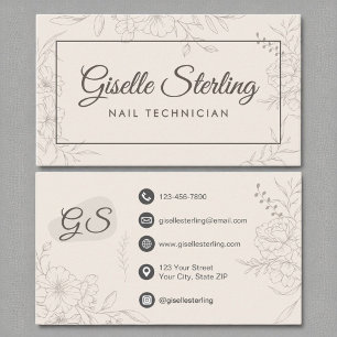 Nail Technician Neutral Ivory Floral Elegant Business Card