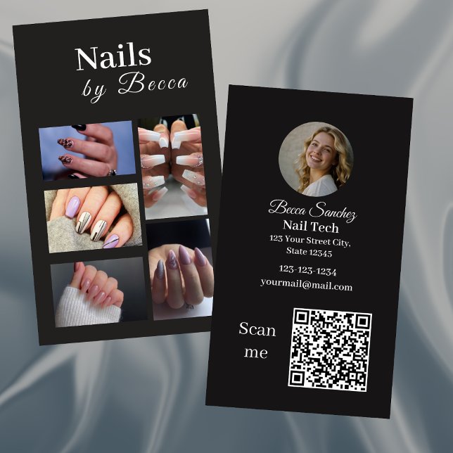 Nail Technician Photo Grid Qr code Business Card (Creator Uploaded)