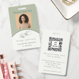 Nail Technician Photo ID Badge Licensed Nail Tech 