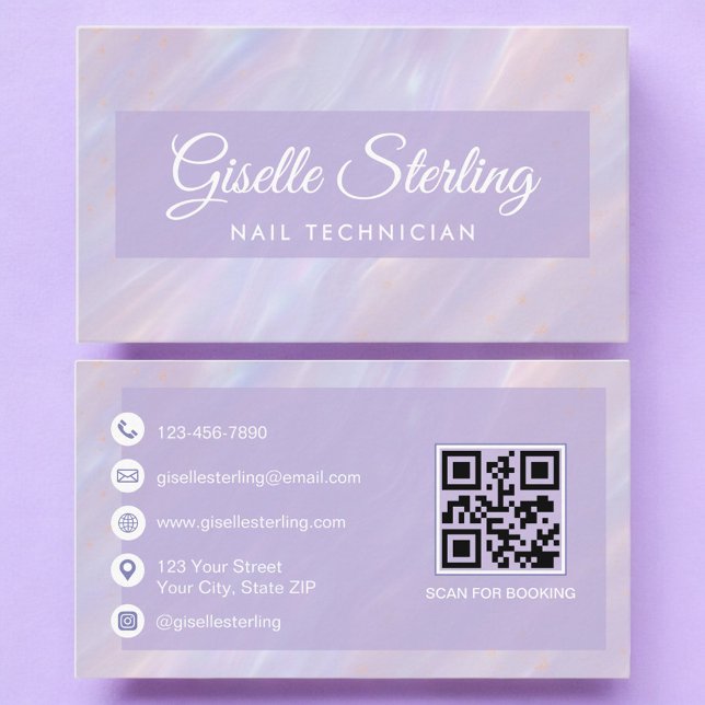 Nail Technician QR Code Iridescent Opal  Business Card (Creator Uploaded)