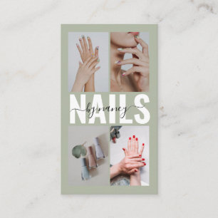 Nail Technician Sage Green Photo Collage Qr Code Business Card
