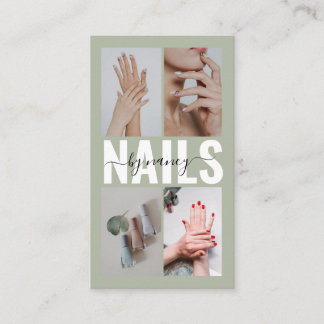Nail Technician Sage Green Photo Collage Qr Code Business Card