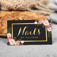 Nail Technician Salon Black Gold Floral Script
