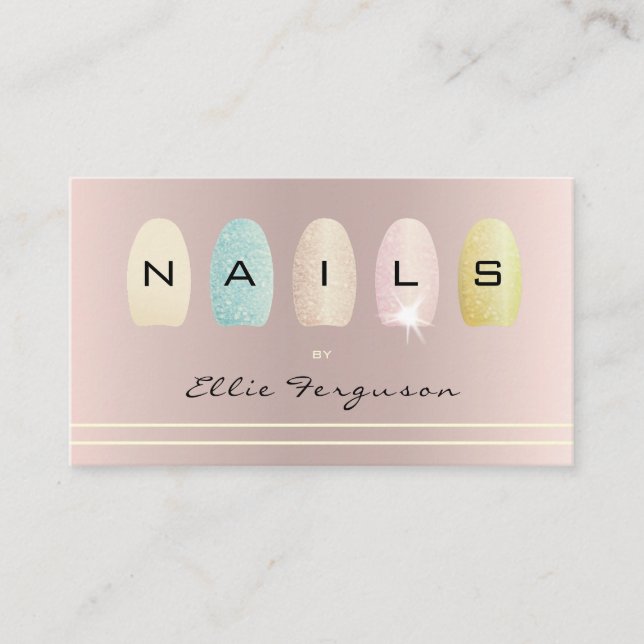 Nail Technician Salon Glitter Ombre Rose Gold Business Card (Front)