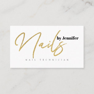 Nail Technician Salon Gold Glitter Script Elegant Business Card
