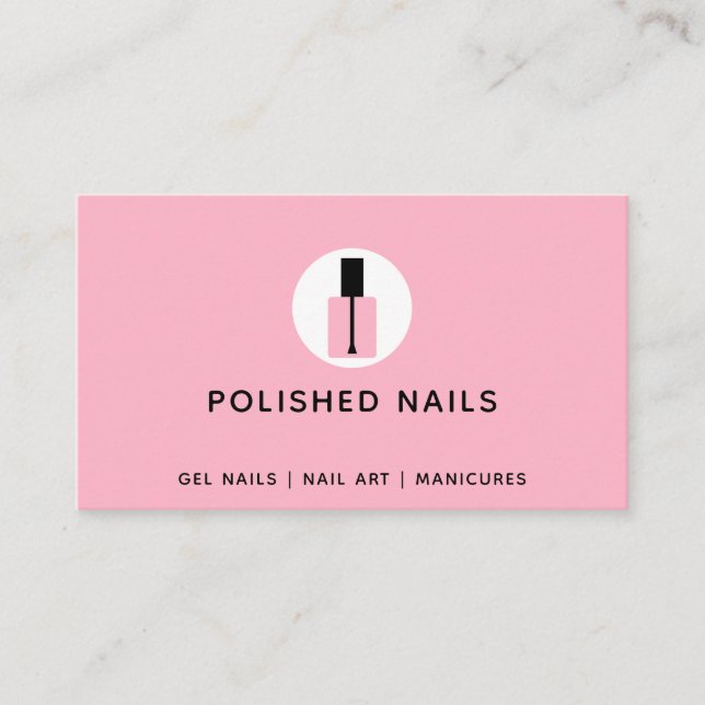 Nail Technician Salon Pink & Black Polish Bottle Business Card (Front)