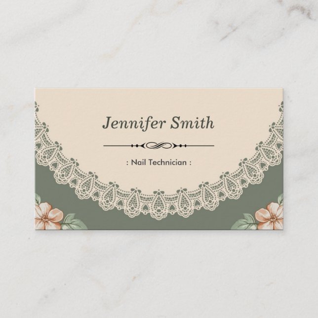 Nail Technician - Vintage Chic Floral Business Card (Front)