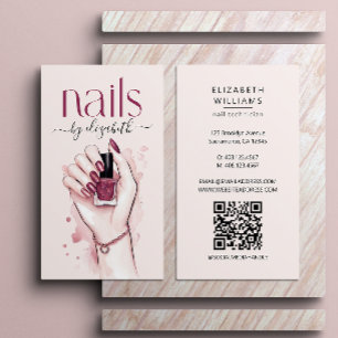 Nail Technician Watercolor QR Code Business Card