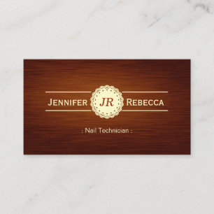 Nail Technician - Wood Grain Monogram Business Card