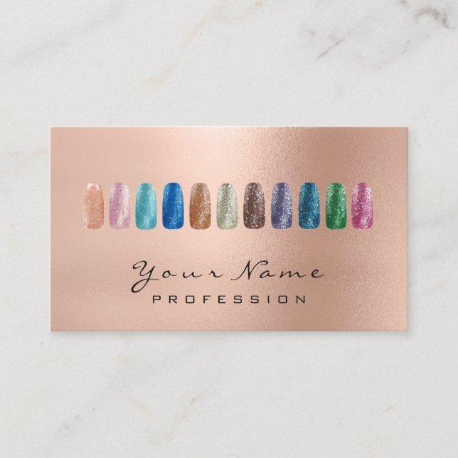 Nails Art Beauty Glitter Rose Gold Lux Business Card (Front)
