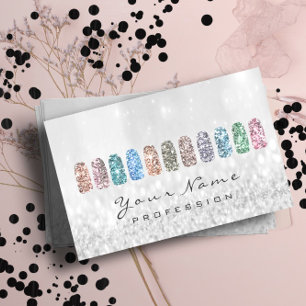Nails Art Glitter Metallic Glam Pink Silver Grey Business Card
