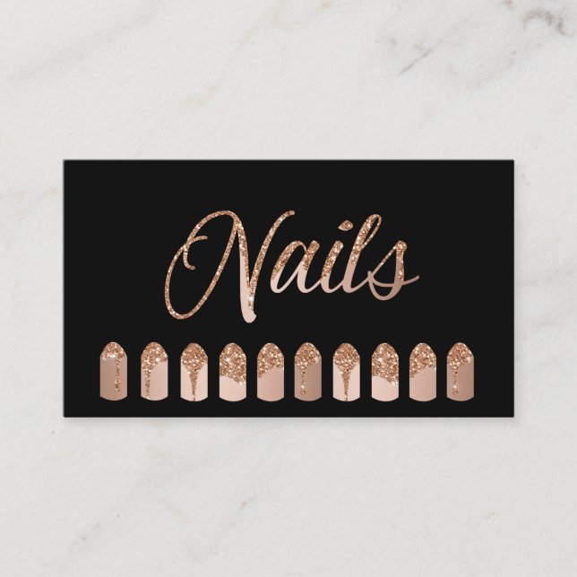 Nails Artist Dripping Rosegold Glitter Business Card (Front)