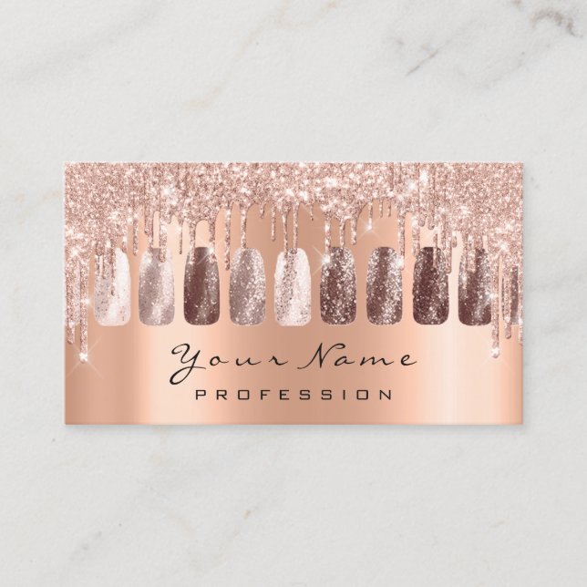Nails Artist Glitter Rose Gold  Manicure Copper Business Card (Front)