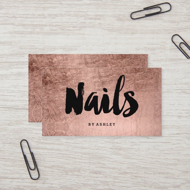 Nails artist modern typography FAUX rose gold Business Card (Front/Back In Situ)