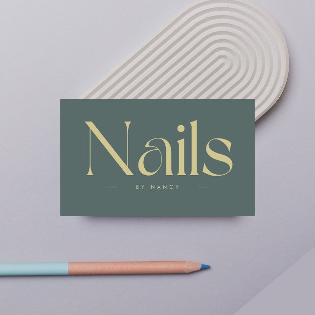 Nails Bold Typography Dark Green  Business Card (Creator Uploaded)