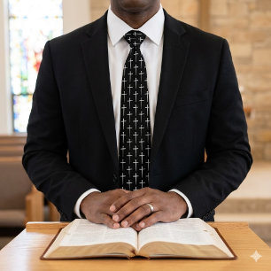 Nails Cross Modern Black Pastor Neck Tie